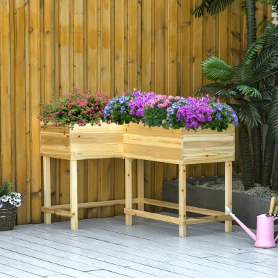 Outsunny Hochbeet Holz Pflanzkasten mit Bewässerungssystem Vliesstoff Blumenkasten Blumentopf Kräuterbeet Natur 122 x 91 x 81 cm