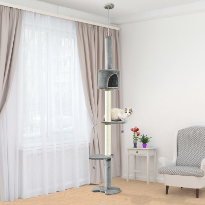 PawHut Cat Tree Condo Activity Centre Light Grey