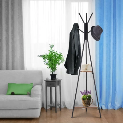 HOMCOM Appendiabiti 46cm x 52cm x 182cm Nero, Marrone Scuro