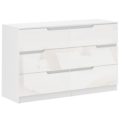 HOMCOM Cómoda con 6 Cajones Cómoda de Dormitorio Moderno con Anti-vuelco Cajonera para Salón Pasillo 120x40x75 cm Blanco