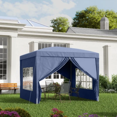 Outsunny 3 x 3 m Pavillon mit 4 Seitenwänden, Fenster, Festzelt mit UV-Schutz, Gartenzelt inkl. Tragetasche, Stahl, Blau