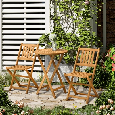 Outsunny 3-Piece Wooden Bistro Set Teak for Outdoor