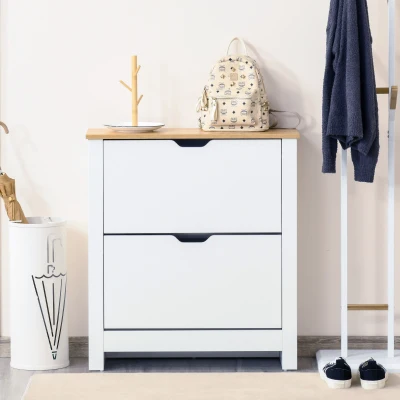 HOMCOM Scarpiera Moderna con 2 Cassetti in Legno Bianco