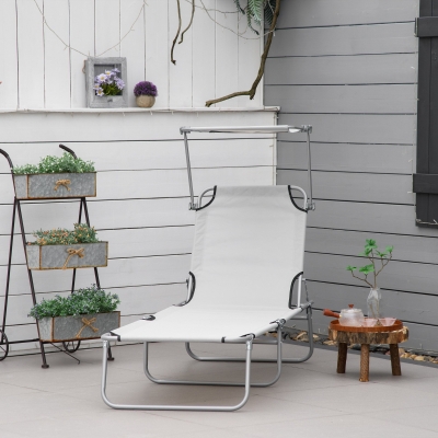 Outsunny Foldable Sun Lounger Light Grey with Adjustable Backrest