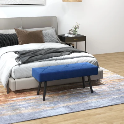 HOMCOM X-Shape End of Bed Bench Steel Legs Upholstered Blue