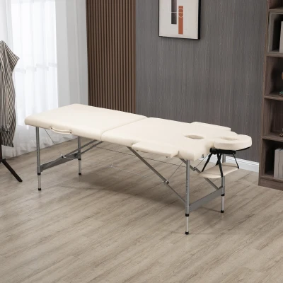 HOMCOM Camilla de Masaje Plegable con Altura Ajustable en 7 Posiciones Reposacabezas y Apoyabrazos 186x71x62-83 cm Beige