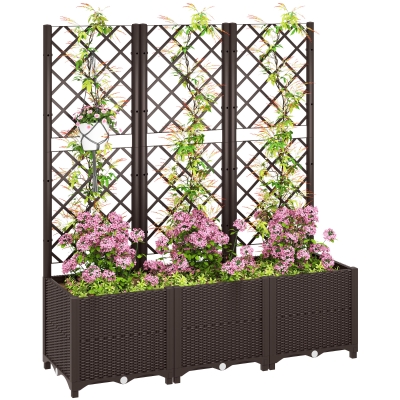 Raised Garden Bed with Trellis 120L x 40W x 140H cm Brown
