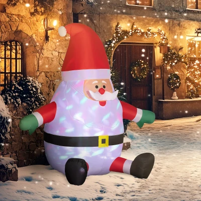Outsunny Aufblasbarer Weihnachtsmann mit rotierender Lichtkugel, Festtags-Dekoration für den Garten