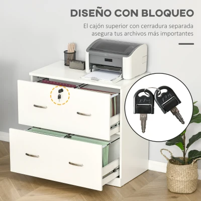 Vinsetto Cajonera de Oficina con 2 Cajones para Carpetas Colgantes con Cerradura y 2 Llaves 74x42x72 cm Blanco(m-6)