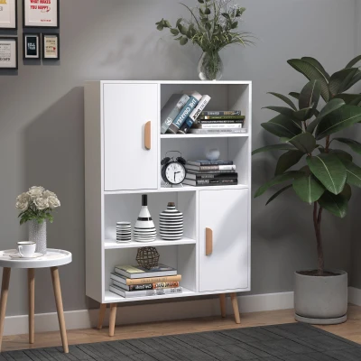 HOMCOM Kommode Sideboard Schubladenkommode Highboard Schrank Anrichte Schuhschrank Küchenregal Küchenschrank mit 2 Türen 5 Fächern Weiß 80 x 23,5 x 123 cm