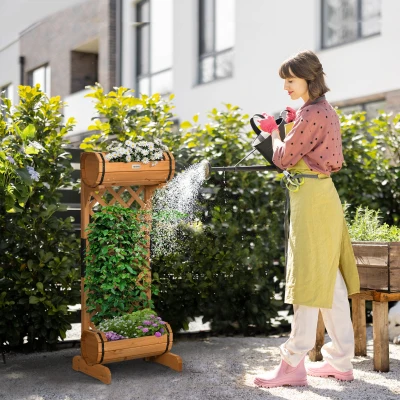 Outsunny Fioriera da Esterno Mezza Botte con Grigliato per Rampicanti