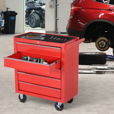 DURHAND Caja Taller Carro de Herramientas con Ruedas Cerradura tipo Mueble de Almacenamiento para Taller Garaje y Hogar Chapa de Acero 69x33x75 cm Rojo