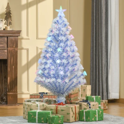 HOMCOM künstlicher Weihnachtsbaum mit 3 LED-Leuchten Christbaum Tannenbaum PVC Metall Weiß+Blau Ø60 x 120H cm