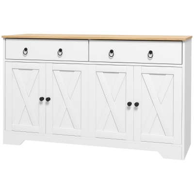 HOMCOM Buffet Rural 2 Tiroirs 2 Placards Étagères Réglables Blanc
