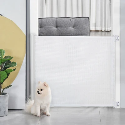 PawHut Barrières Rétractables Animaux 1,15x0,83m Acier Blanc
