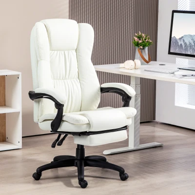 Vinsetto Silla de Masaje Reclinable con Altura Ajustable Reposapiés Retráctil y Control Remoto 68,5x68,5x113-121 cm Crema