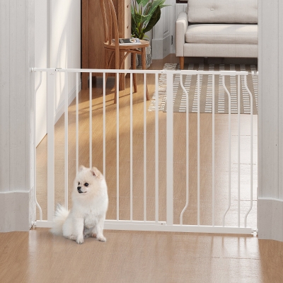 PawHut Hunde-Absperrgitter, Klemmmontage, verstellbare Länge, Stahl/ABS, 75-115 x 76cm, Weiß