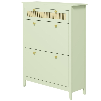 HOMCOM Schoenenkast voor 12 Paar Schoenen, met 1 Uitschuifbare Lade, 2 Klapladen, Schoenopberger, 88 x 30 x 120 cm, Groen