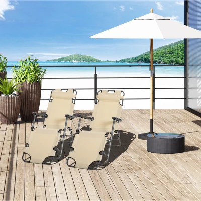 Outsunny 2-Piece Folding Sun Lounger Beige