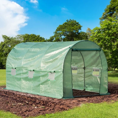 Outsunny Invernadero de Jardín Huerto Tipo Túnel 6 Ventanas Cultivos Plantas y Verduras Cubierta PE 140g/㎡ Impermeable 4x2x1,9m Acero