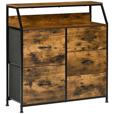 HOMCOM Industrial Chest of Drawers 5 Fabric Rustic Brown