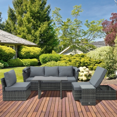 Outsunny 5 PCS Rattan Wicker Sofa Set with Canopy Grey