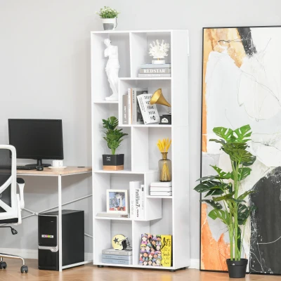 HOMCOM 8-Tier Bookcase Modern White Melamine Storage Stand