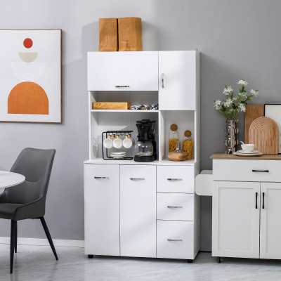HOMCOM Armoire Cuisine Blanche 4 Portes 3 Tiroirs