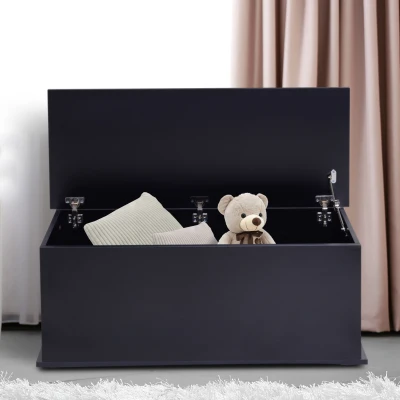 HOMCOM Truhe Aufbewahrungsbox Sitztruhe mit Stauraum Sicherheitsscharniere Holzkiste mit klappbarem Deckel für Wohnzimmer, Schlafzimmer, Spanplatte Schwarz 100 x 40 x 40cm