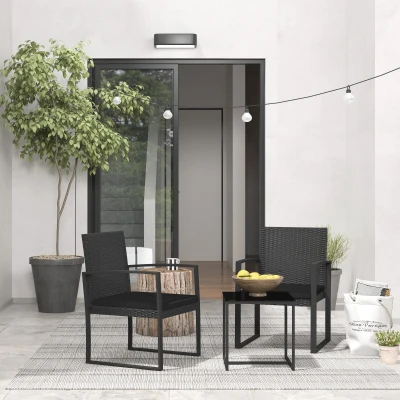 Outsunny Set da Esterno 2 Sedie e Tavolino Effetto Rattan Nero