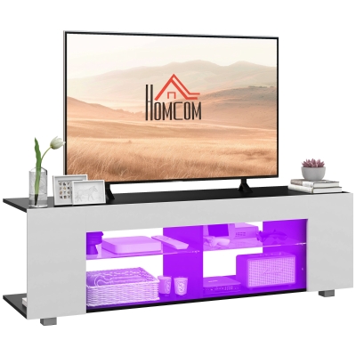 HOMCOM TV Cabinet Multi-Shelf with LED Lights - White