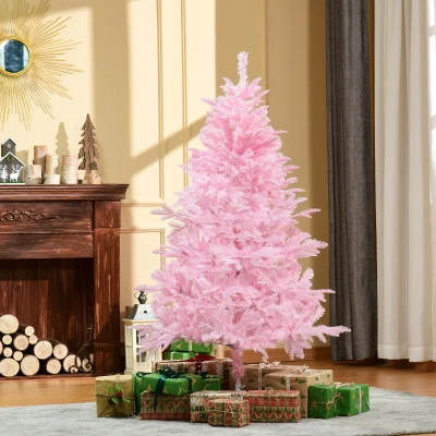 HOMCOM 5FT Artificial Christmas Tree Pink Holiday Decoration