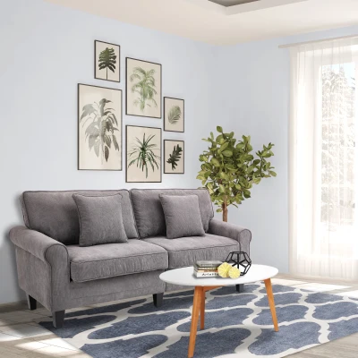 HOMCOM Canapé 3 Places Tissu Velours Gris Pieds Bois