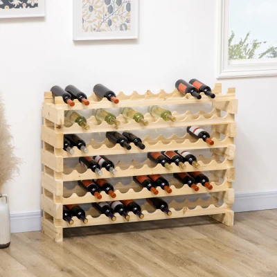 HOMCOM Botellero de Madera de 6 Niveles 72 Botellas Botellero Vertical Carga 100 kg para Cocina Bar 114x28x85 cm Madera Natural