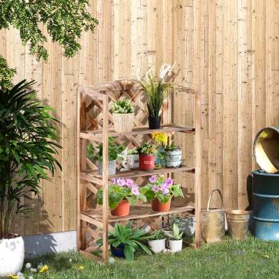 Outsunny Blumenständer Blumenregal Pflanzregal Blumenbank 3 Etagen Tannenholz (Modell8)