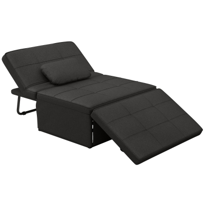 HOMCOM Sofá Cama de 1 Plaza Tapizado en Lino con Respaldo Ajustable en 5 Posiciones Reposapiés y Reposacabezas Negro