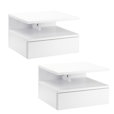 HOMCOM Juego de 2 Mesitas de Noche Flotantes Mesitas de Noche Colgantes con 1 Cajón y Estante Abierto para Dormitorio 35x32x22,5 cm Blanco(m-1)