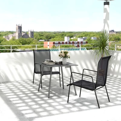 Outsunny Stół ogrodowy dla 4 osób, Stół zewnętrzny z ramą stalową, Łatwy w czyszczeniu, Odporny na rdzę, 80 x 80 x 74 cm, Szary