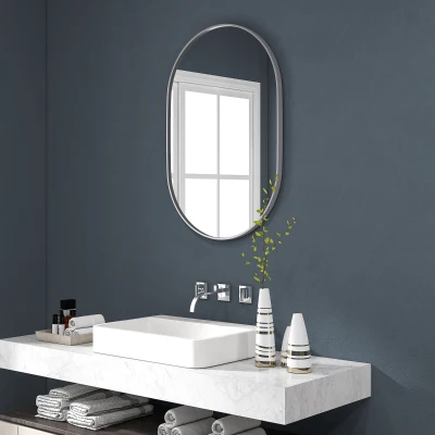 HOMCOM Specchio Bagno Ovale in Alluminio 60x90cm Argento