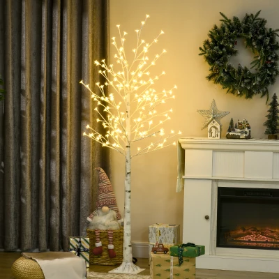 HOMCOM Árbol Sintético con 180 Luces LED IP44 con Brillo Ajustable Decoración para Interiores  21,5x21,5x180 cm  Blanco