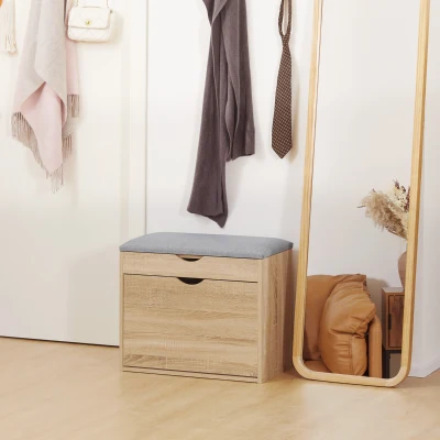 HOMCOM Shoe Bench Storage with Cushion Natural for 4 Pairs
