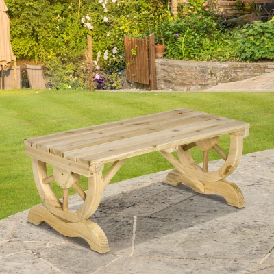 Outsunny Gartenbank Holz Wetterfest Sitzbank Gartenmöbel Rustikale Bank Natur 98 x 50 x 39,5 cm