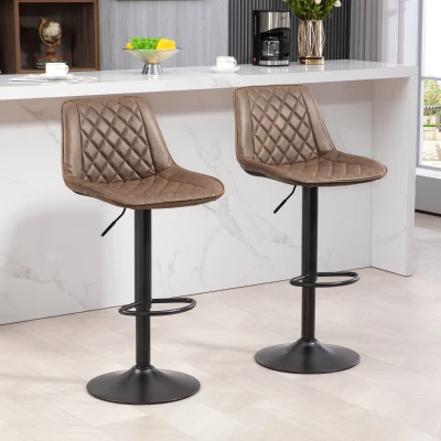 HOMCOM Bar Stools Set of 2 Retro Swivel PU Leather Brown