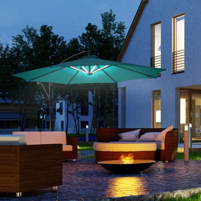 Outsunny Ombrellone a Braccio con 8 Strisce LED Ø3x2.5 m