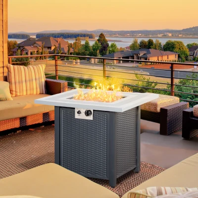 Outsunny Propane Gas Fire Pit Table Rattan Black 71cm x 71cm