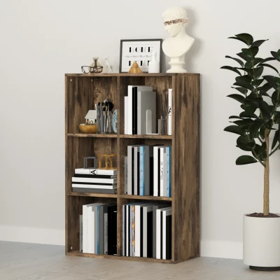 HOMCOM Six-Cube Bookcase Rustic Brown Wood Effect