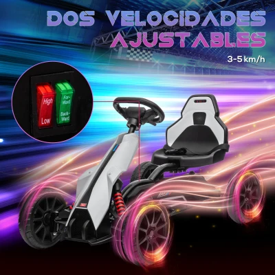 HOMCOM Kart Coche Eléctrico Infantil 12V de 3 a 8 Años Velocidad 3-5km/h y Cinturón de Seguridad 100x58x58,5cm Blanco(m-5)