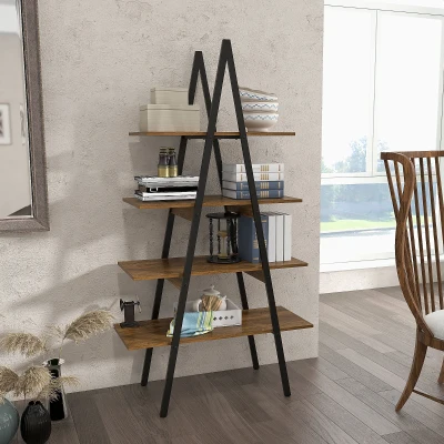 HOMCOM Scaffale Libreria a 4 Livelli in Truciolato e Acciaio