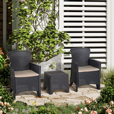 Outsunny Rattan Effect Bistro Set 2 Chairs & Table Dark Brown