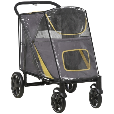 PawHut Foldable Pet Stroller with Rain Cover Grey